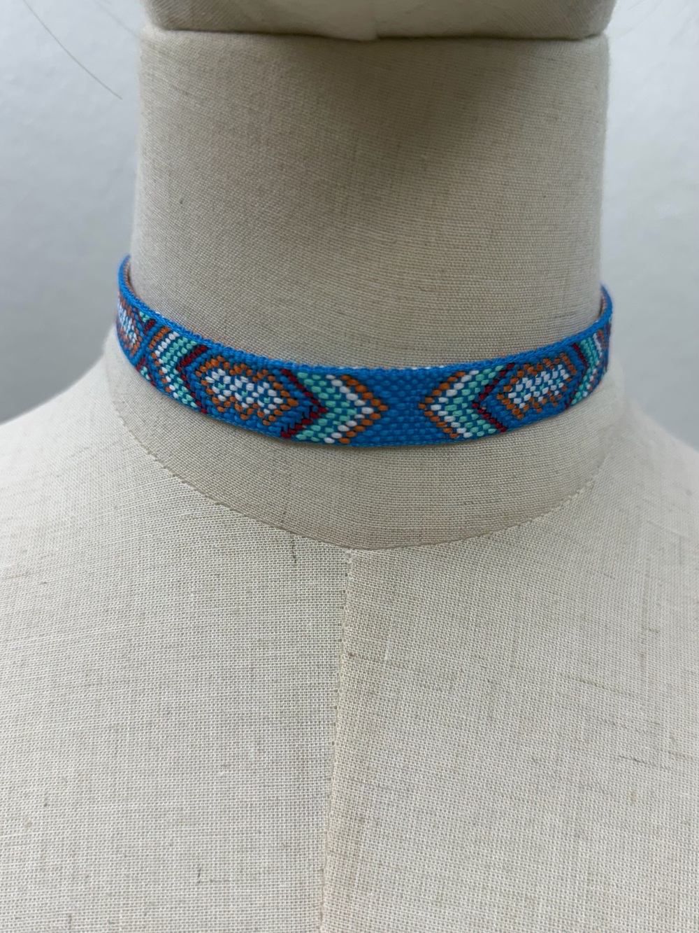 Bright Blue Woven Choker Necklace Boho Geometric Adjustable